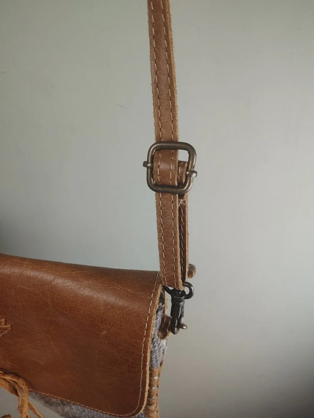 Myra Feelgood Factor Leather Woven Zebra Print Western Crossbody Bag